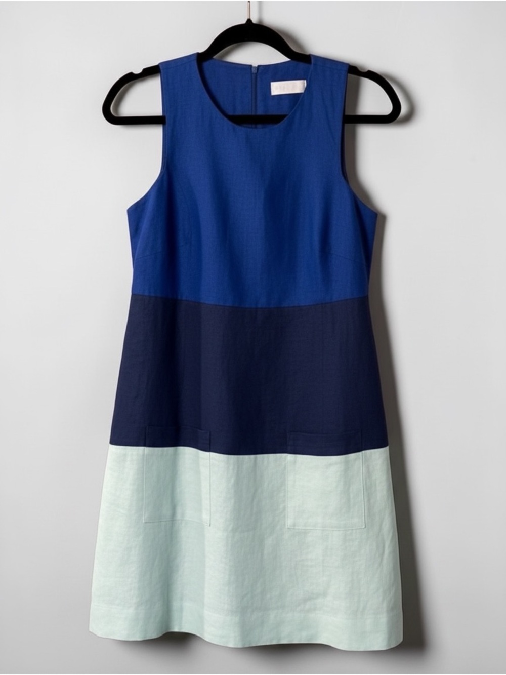 Carleen 100% Linen Colorblock Shift Dress XS Minimalist Coastal Made in USA